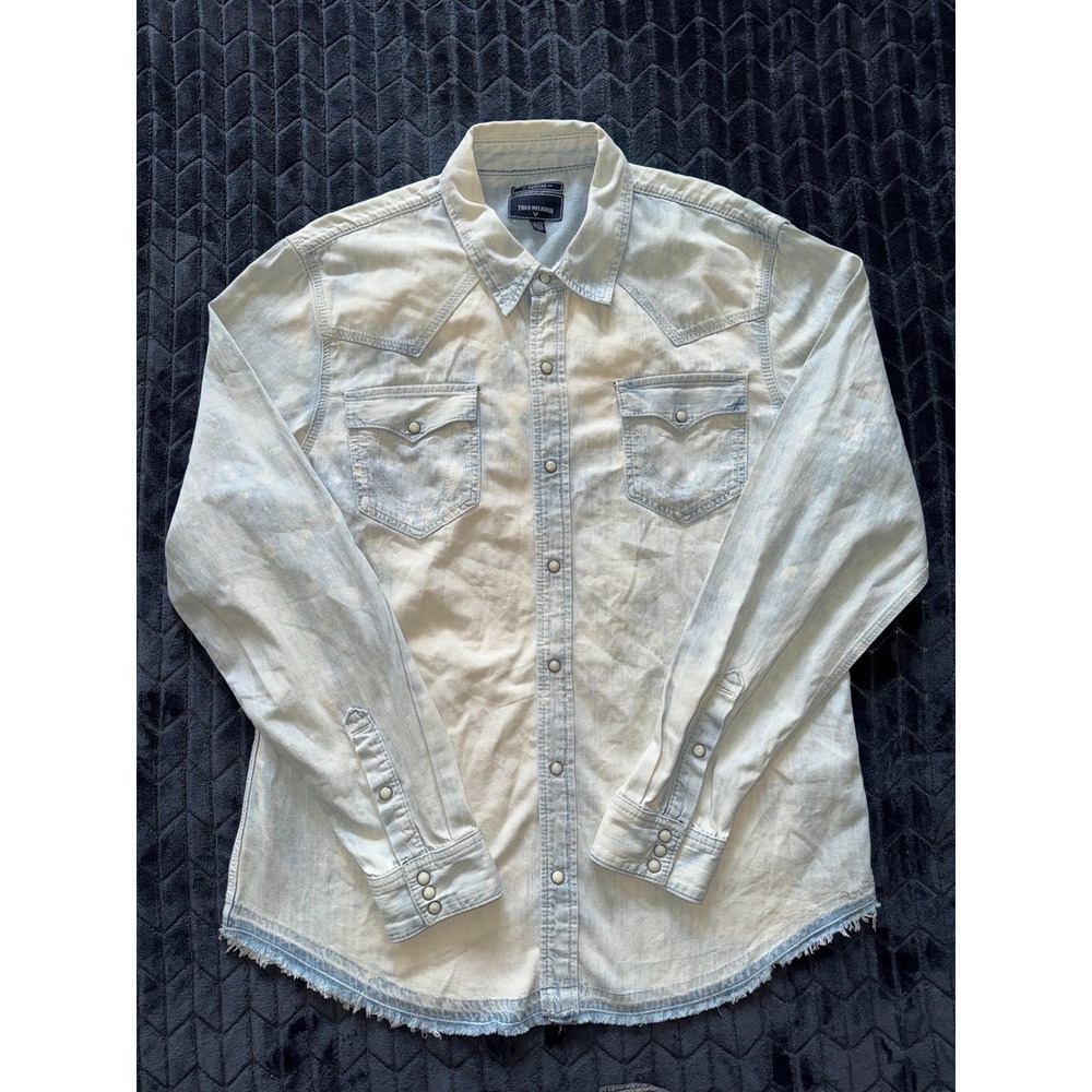 True Religion Men's Rocky Pearl Snap Denim Western Long Sleeve Shirt‎ Size 2XL